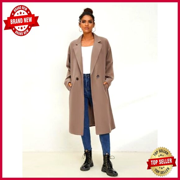 Oversized Wool Blend Trench Coat Long Double Breasted Winter Overcoat - Picture 3 of 6
